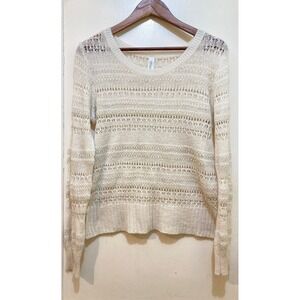Aeropostale Sweater Open Knit Long Sleeve Womens L Pullover Cream Boho Beachy